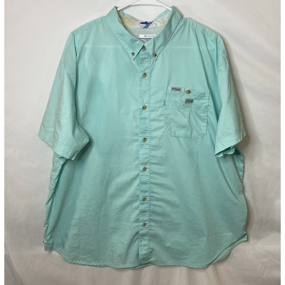 Columbia PFG Mens XXL‎ Short Sleeve Fishing Shirt Seafoam Green Button Down - Picture 14 of 15